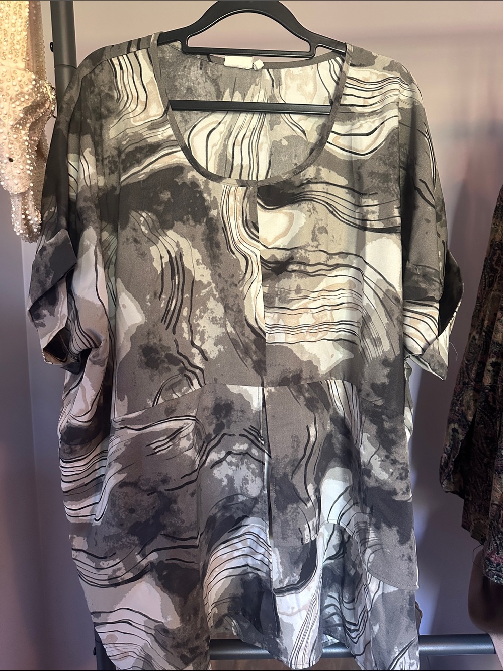 Suzanne Betro Gray Marble-Print Women's Blouse